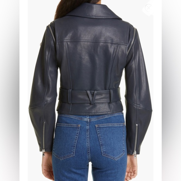 Veronica Beard NWT $1,598 size 0 Jylan Navy Blue Leather Moto Jacket - Picture 3 of 11